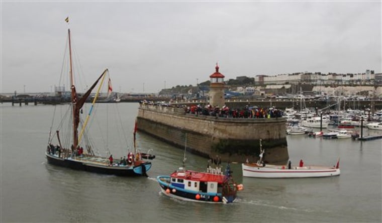 Small boats set sail for Dunkirk, France, from Ramsgate harbour, England to mark the 70th anniversary of Operation Dynamo on Thursday.